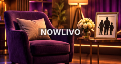 Conceptual purple-lit interview chair and family photo silhouette symbolising Jagadish family interview, centered NOWLIVO watermark; not a photograph