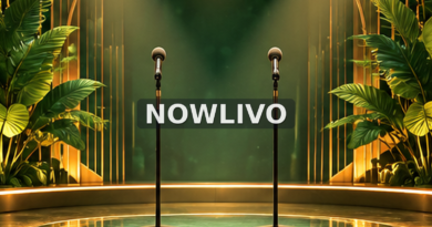 Conceptual emerald-lit television interview stage with two microphones representing attributed endorsements of Malayalam Bigg Boss contestants, centered NOWLIVO watermark; editorial illustration