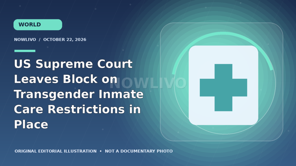Original editorial graphic of a medical cross on a document representing the Supreme Court inmate healthcare decision.