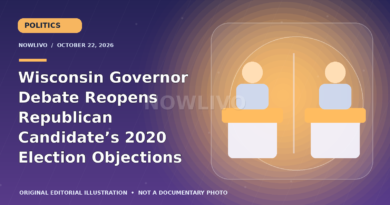 Original editorial graphic showing two debate podiums for the Wisconsin governor election debate.