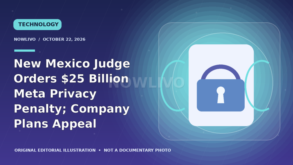 Original editorial graphic of a locked smartphone representing Meta’s New Mexico data privacy penalty.