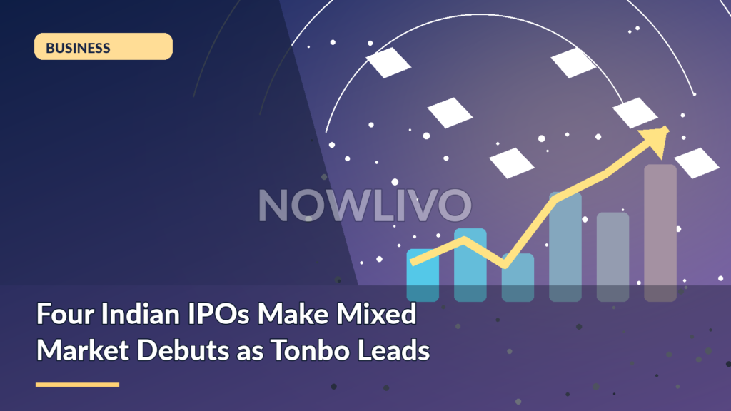 Original NOWLIVO editorial illustration showing four stock market screens, rising and falling charts, exchange building.
