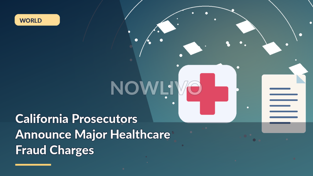 Original NOWLIVO editorial illustration showing California hospital, medical billing folders, magnifying glass and justice scales.