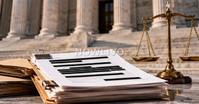 Illustration of redacted legal files, court steps and scales of justice symbolizing an investigation-record transparency dispute