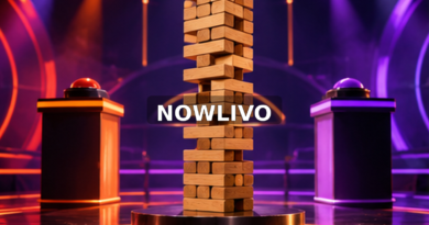 Conceptual purple studio competition featuring a tall stack of wooden blocks and two empty contestant podiums, representing Kannada Bigg Boss captaincy.