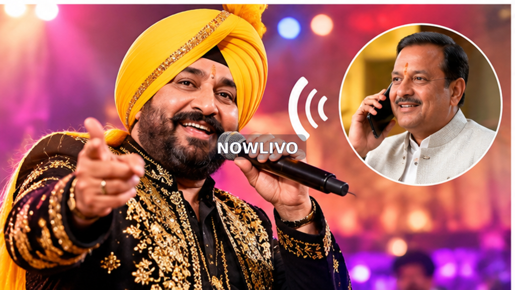 Editorial illustration of Punjabi stage singer and telephone conversation representing the reported Daler Mehndi apology; not an actual photo of the call.