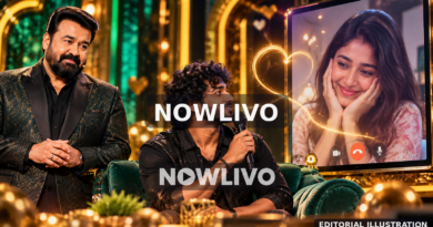 Illustrative NOWLIVO composite of a male contestant on a green studio sofa speaking to a woman on a video screen with a host nearby, representing Noby and Nilina’s reported call; not actual footage.