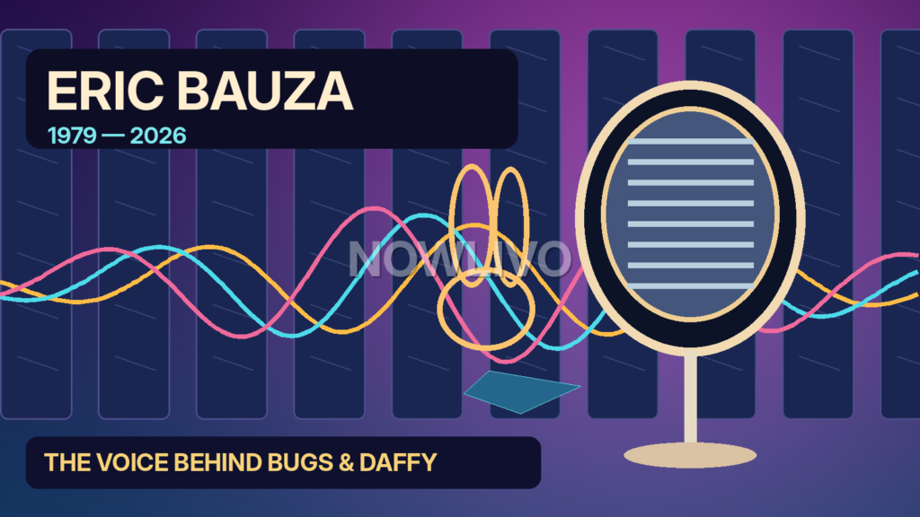 Original tribute illustration of a professional voice-recording microphone, animation sketches and Eric Bauza’s name