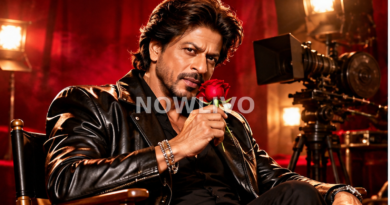 Original editorial composite of Shah Rukh Khan in a dark film-studio setting holding a red rose, inspired by the newly unveiled King promotional look and not an official poster