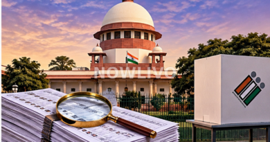 Editorial illustration of the Supreme Court of India beside voter registration papers and an election ballot box, with no depiction of an actual hearing