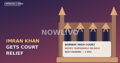 Original editorial graphic of a stylized Bombay High Court facade and a notice about temporary relief, not a photograph of court proceedings
