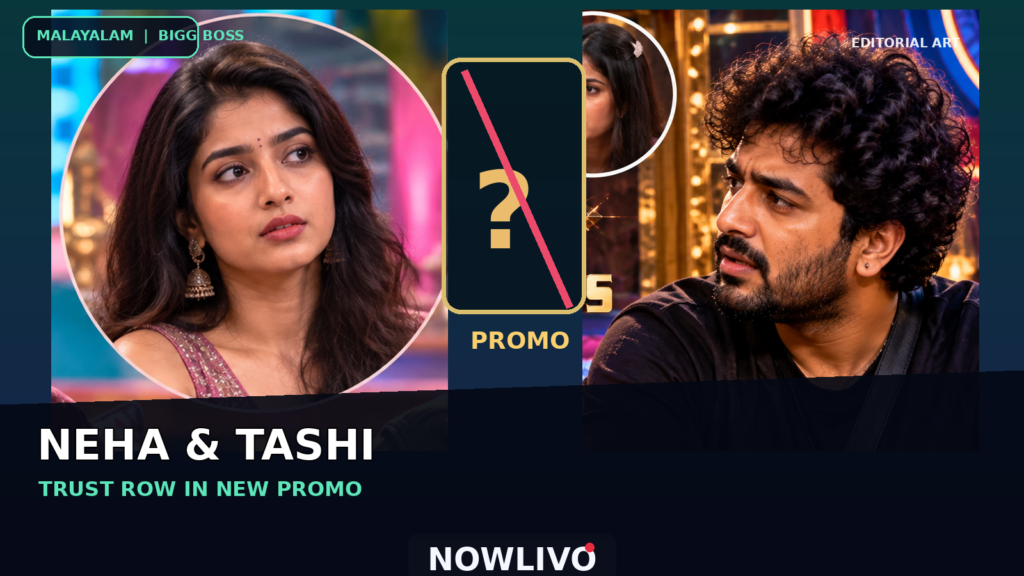 Original conceptual editorial collage of a concerned young woman and young man separated by a broken-heart motif, with a third woman in an inset portrait; represents the Neha–Tashi–Vedhangi preview and is not episode footage.