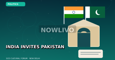 Original editorial graphic of Indian and Pakistani flags beside a New Delhi diplomatic venue, representing the SCO forum invitation; illustrative, not a meeting photograph.