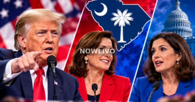 Editorial composite of Donald Trump and two women representing the South Carolina Senate candidates, with state imagery and a US Capitol backdrop; not a photo of a joint event.