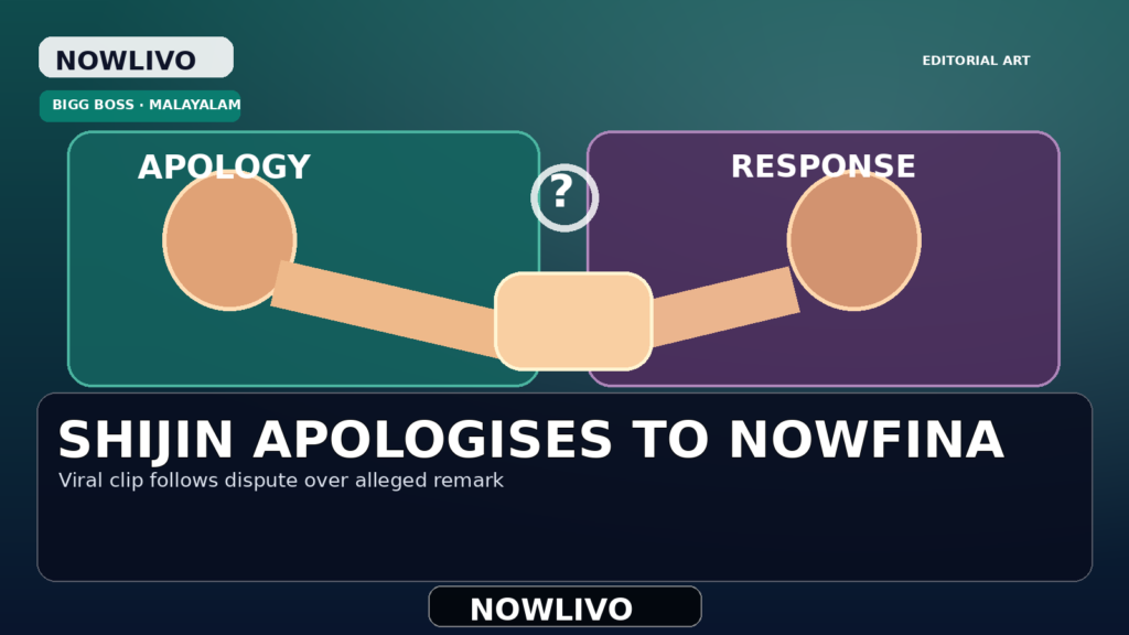 Original symbolic editorial graphic showing two extended arms and hands, apology and response panels, and a question mark for disputed context; not actual episode footage.