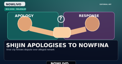Original symbolic editorial graphic showing two extended arms and hands, apology and response panels, and a question mark for disputed context; not actual episode footage.