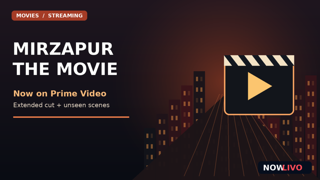 Original editorial graphic of a moody North Indian crime-drama street with cinema clapperboard and streaming-screen motifs; illustrative, not an official film poster.