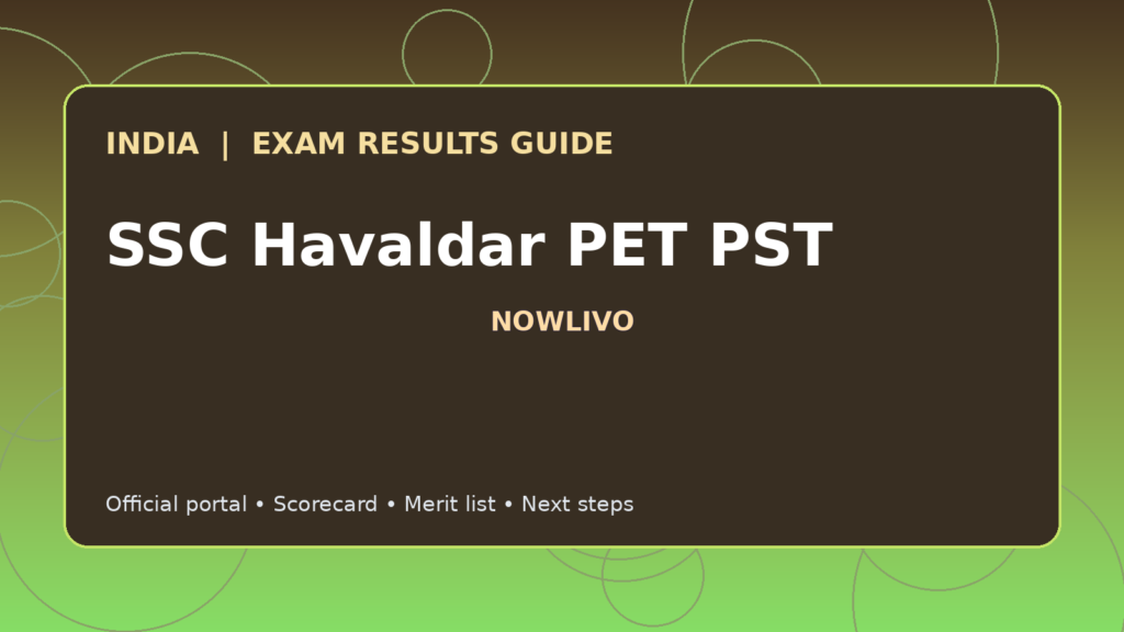 Illustrated NOWLIVO guide to checking SSC Havaldar PET PST examination results and official scorecards