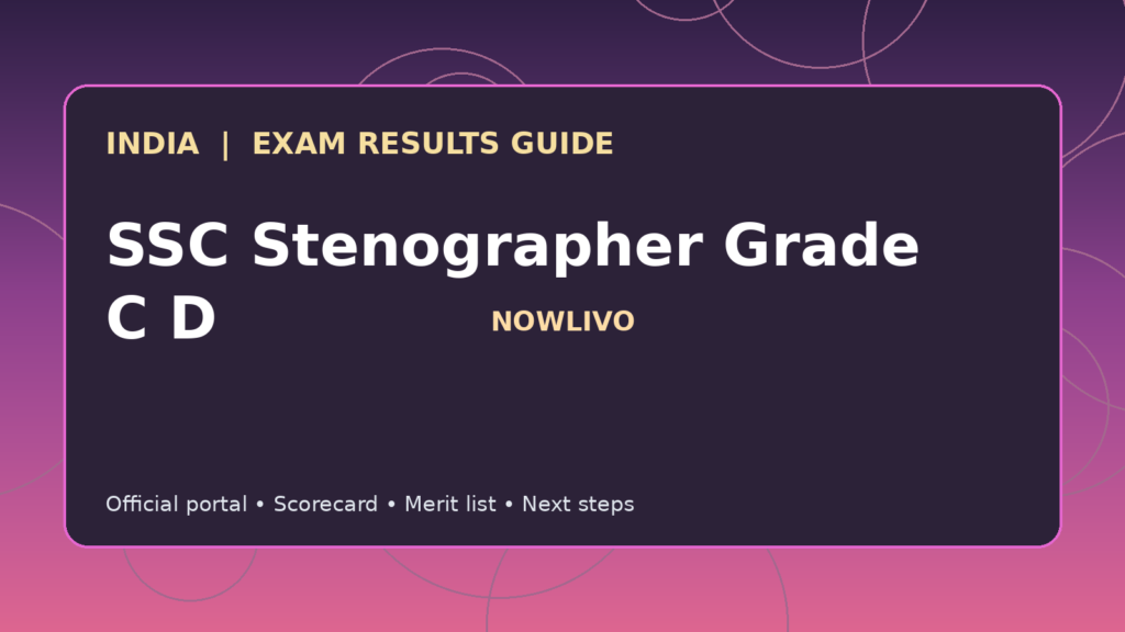 Illustrated NOWLIVO guide to checking SSC Stenographer Grade C D examination results and official scorecards