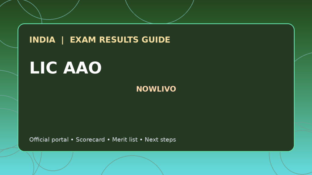 Illustrated NOWLIVO guide to checking LIC AAO examination results and official scorecards