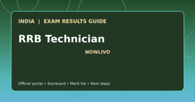 Illustrated NOWLIVO guide to checking RRB Technician examination results and official scorecards