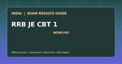 Illustrated NOWLIVO guide to checking RRB JE CBT 1 examination results and official scorecards