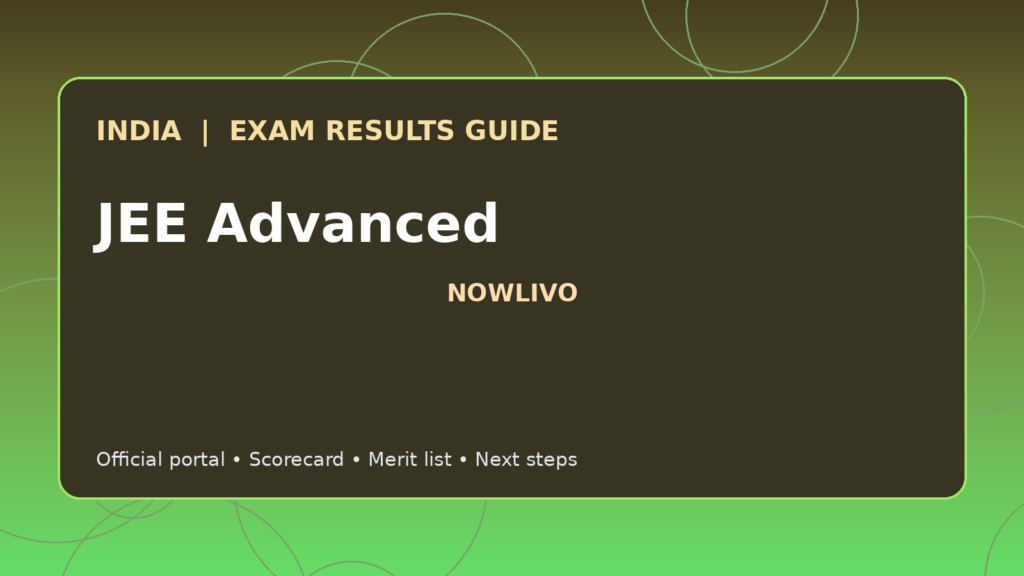 Illustrated NOWLIVO guide to checking JEE Advanced examination results and official scorecards