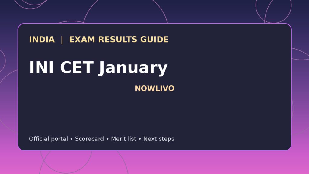 Illustrated NOWLIVO guide to checking INI CET January examination results and official scorecards