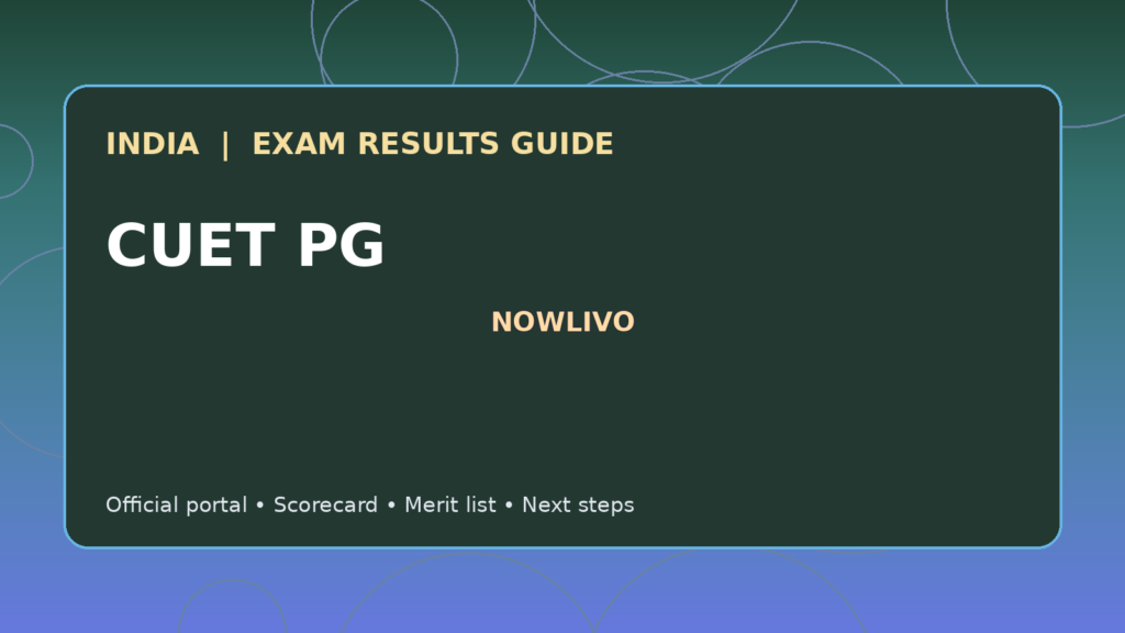 Illustrated NOWLIVO guide to checking CUET PG examination results and official scorecards