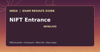 Illustrated NOWLIVO guide to checking NIFT Entrance examination results and official scorecards