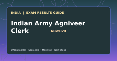 Illustrated NOWLIVO guide to checking Indian Army Agniveer Clerk examination results and official scorecards