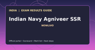 Illustrated NOWLIVO guide to checking Indian Navy Agniveer SSR examination results and official scorecards