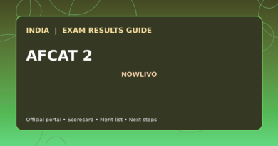 Illustrated NOWLIVO guide to checking AFCAT 2 examination results and official scorecards