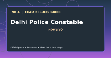 Illustrated NOWLIVO guide to checking Delhi Police Constable examination results and official scorecards