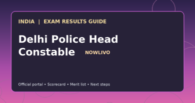 Illustrated NOWLIVO guide to checking Delhi Police Head Constable examination results and official scorecards