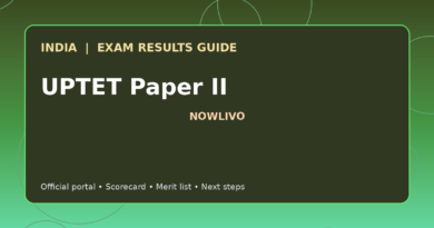 Illustrated NOWLIVO guide to checking UPTET Paper II examination results and official scorecards
