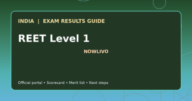 Illustrated NOWLIVO guide to checking REET Level 1 examination results and official scorecards