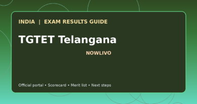 Illustrated NOWLIVO guide to checking TGTET Telangana examination results and official scorecards