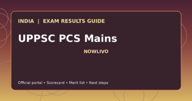 Illustrated NOWLIVO guide to checking UPPSC PCS Mains examination results and official scorecards