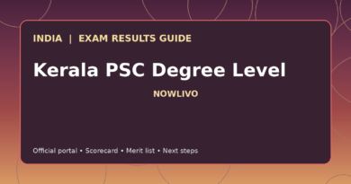 Illustrated NOWLIVO guide to checking Kerala PSC Degree Level examination results and official scorecards