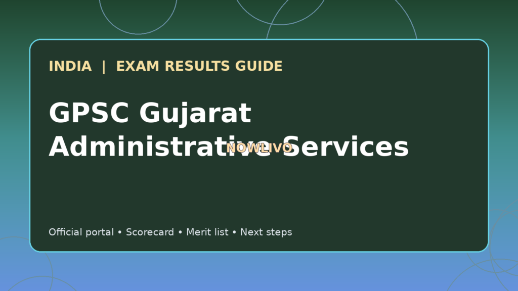 Illustrated NOWLIVO guide to checking GPSC Gujarat Administrative Services examination results and official scorecards