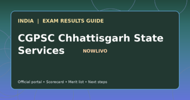 Illustrated NOWLIVO guide to checking CGPSC Chhattisgarh State Services examination results and official scorecards