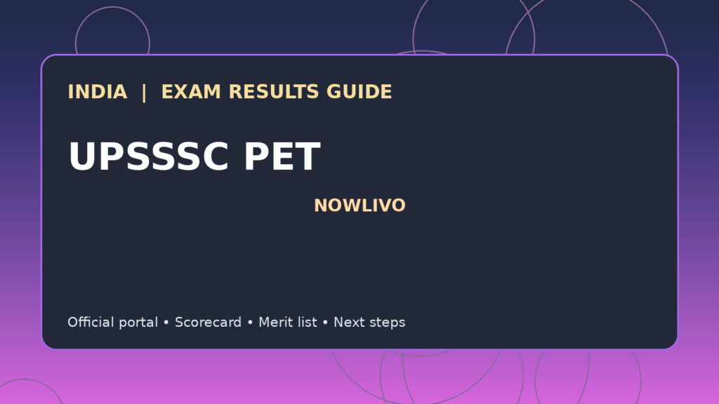 Illustrated NOWLIVO guide to checking UPSSSC PET examination results and official scorecards