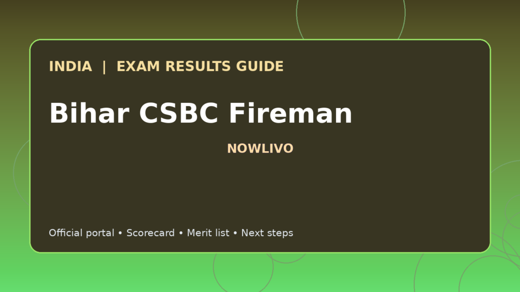 Illustrated NOWLIVO guide to checking Bihar CSBC Fireman examination results and official scorecards