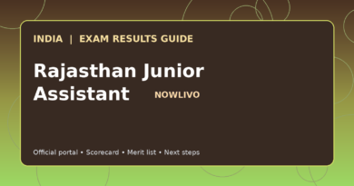 Illustrated NOWLIVO guide to checking Rajasthan Junior Assistant examination results and official scorecards