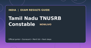 Illustrated NOWLIVO guide to checking Tamil Nadu TNUSRB Constable examination results and official scorecards