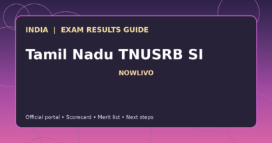 Illustrated NOWLIVO guide to checking Tamil Nadu TNUSRB SI examination results and official scorecards