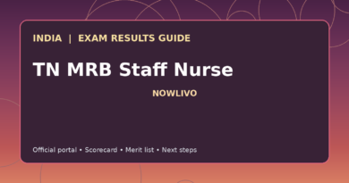 Illustrated NOWLIVO guide to checking TN MRB Staff Nurse examination results and official scorecards