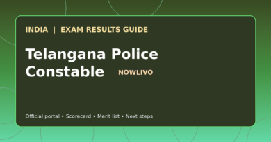 Illustrated NOWLIVO guide to checking Telangana Police Constable examination results and official scorecards