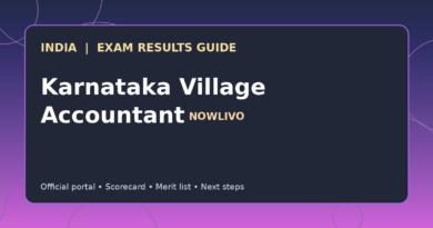 Illustrated NOWLIVO guide to checking Karnataka Village Accountant examination results and official scorecards